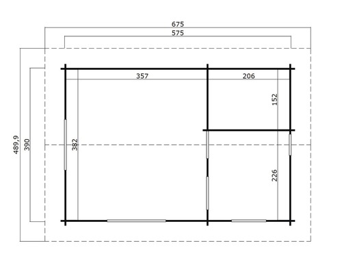 Grundriss eines Gartenhauses mit Maßangaben