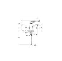 Technische Zeichnung einer Armatur mit Maßangaben