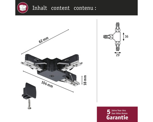 Verbinder für Paneele mit Zubehör und Maßangaben