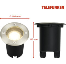 Telefunken Bodeneinbaustrahler mit den Maßen 100 mm Durchmesser und 115 mm Höhe.