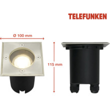 Abmessungen einer Telefunken Bodeneinbauleuchte mit 100 Millimeter Durchmesser und 115 Millimeter Höhe