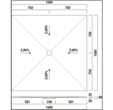 Technische Zeichnung einer Duschwanne mit Maßangaben