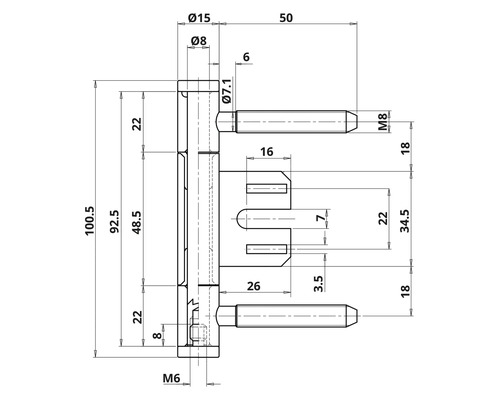 Technische Zeichnung mit Maßen eines Bauteils
