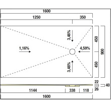 Technische Zeichnung einer Duschwanne mit Maßangaben