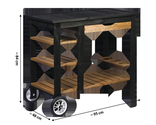 Servierwagen aus Holz mit Schublade und Ablageflächen