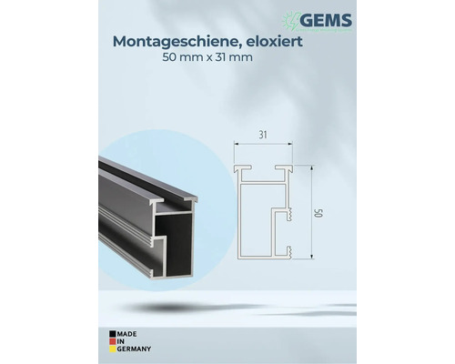 Eloxierte Montageschiene, Abmessungen 50 mm x 31 mm
