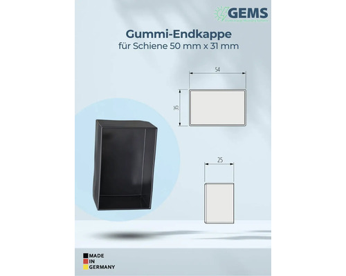 Gummi Endkappe für Schiene 50 mm x 31 mm