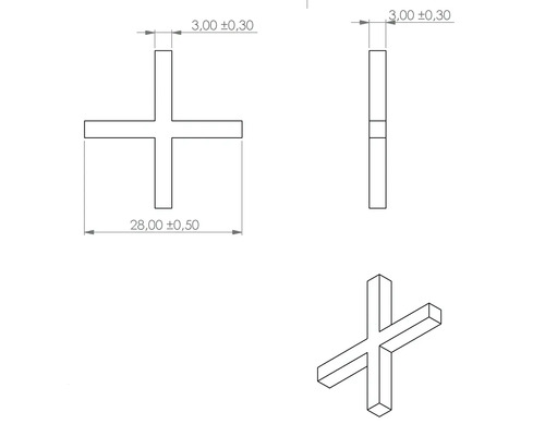 Technische Zeichnung eines Fugenkreuzes mit Maßangaben.