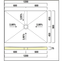 Technische Zeichnung einer Duschwanne mit Maßangaben