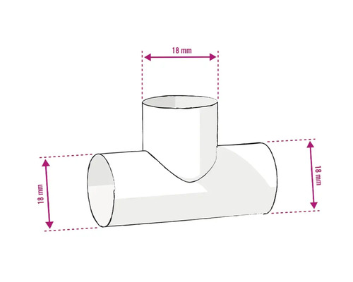 Illustration eines T-Stücks mit einem Durchmesser von 18 Millimetern.