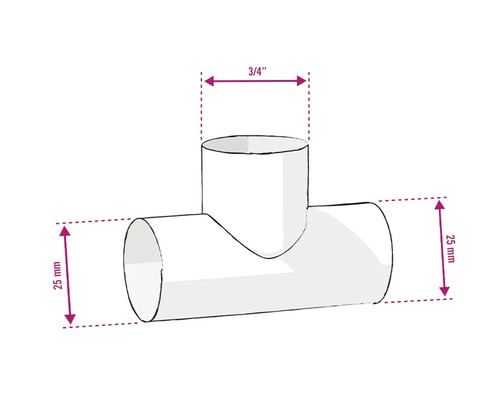 T-Stück Rohrverbinder mit den Maßen 25 mm und 3/4 Zoll