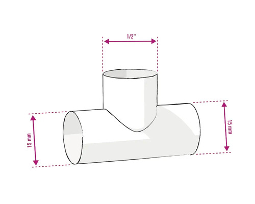 Rohrverbinder T-Stück mit den Maßen 15 mm und 1/2 Zoll