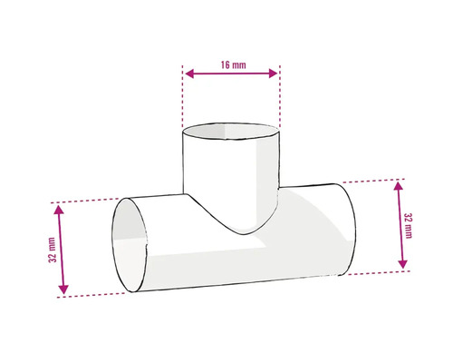 Abbildung eines T-Stücks mit den Maßen 16 mm und 32 mm