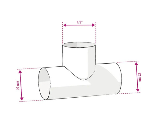 T-Stück mit Abmessungen 22 mm und 1/2 Zoll