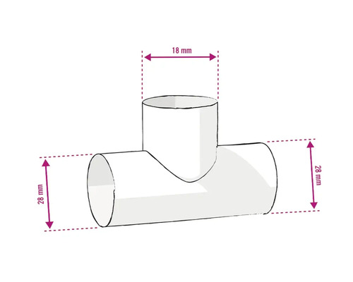 Illustration eines T-Stücks mit den Maßen 18 mm und 28 mm