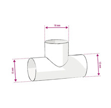 Abbildung eines T-Stücks mit den Maßen 15 mm und 18 mm.