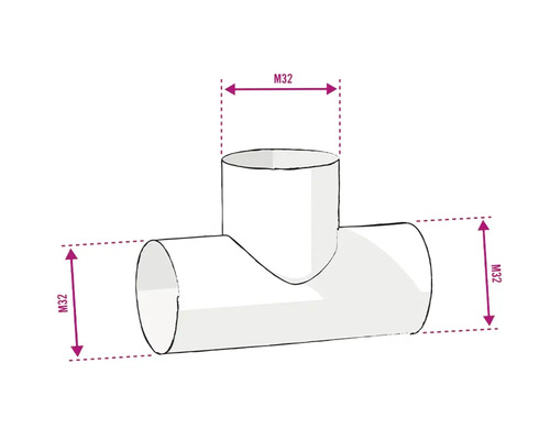 Abbildung eines T-Stücks mit M32-Abmessungen