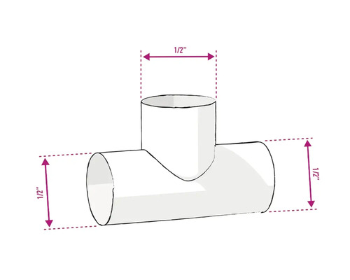 Illustration eines T-Stücks mit einer Größe von 1/2 Zoll.