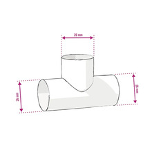 T-Stück aus Kunststoff mit Maßangaben 20 mm und 26 mm