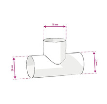 Abbildung eines T-Stücks mit den Maßen 18 mm, 22 mm und 28 mm.