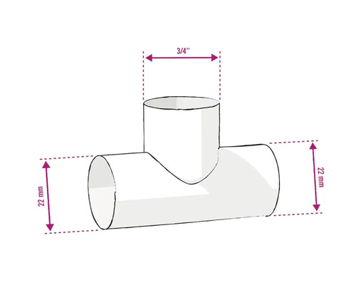 T-Stück Fitting mit den Maßen 22 Millimeter und 3/4 Zoll