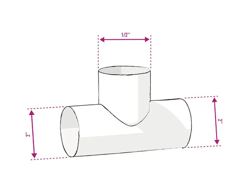 Zeichnung eines T-Stücks mit den Maßen 1/2 Zoll und 2 Zoll