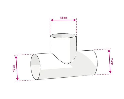 Abbildung eines T-Stücks mit den Maßen 63 mm und 75 mm