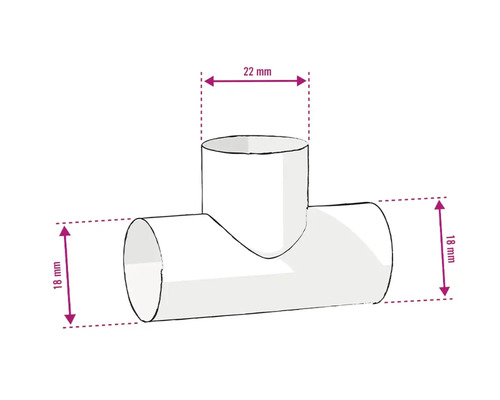 Abbildung eines T-Stücks mit den Maßen 22 mm und 18 mm.
