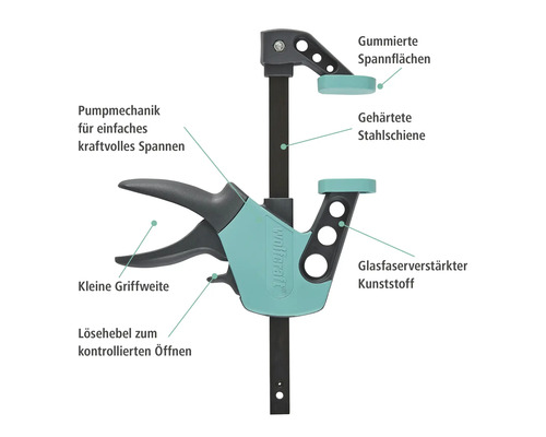 Einhandzwinge aus Stahl und Kunststoff