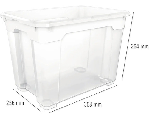 Aufbewahrungsbox aus Kunststoff mit den Maßen 368 mm x 256 mm x 264 mm