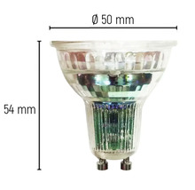 GU10 Leuchtmittel mit den Maßen 50 mm Durchmesser und 54 mm Länge