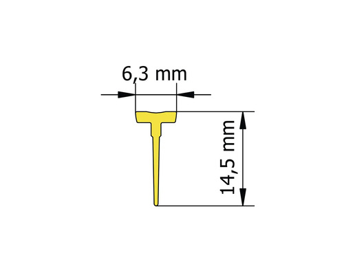 Technische Zeichnung eines Profils mit Maßangaben 6,3 mm und 14,5 mm