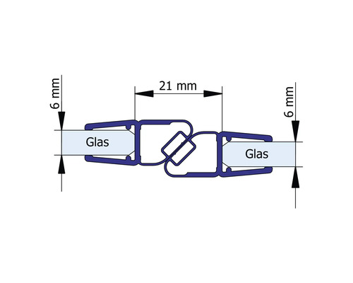 Technische Zeichnung eines Glasprofils mit Maßangaben