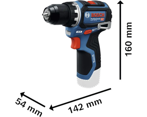 Bosch Akku Bohrschrauber mit den Maßen 160 x 142 x 54 Millimeter