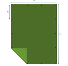 Abbildung einer Plane mit den Maßen 3 Meter mal 4 Meter und Ösen zur Befestigung