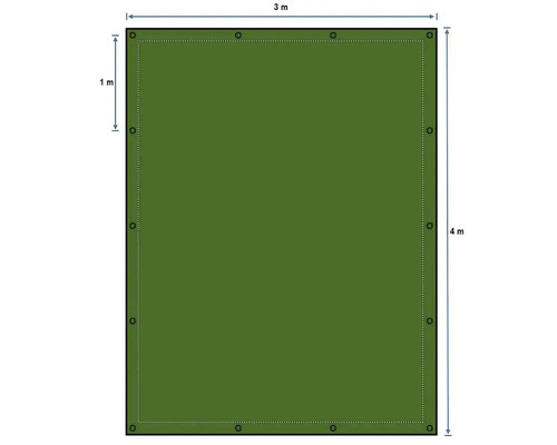 Plane mit Ösen und den Maßen drei mal vier Meter.