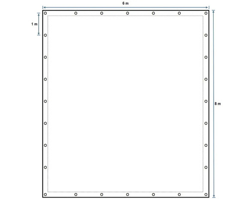 Quadratischer Planenentwurf mit den Maßen 6 Meter mal 8 Meter