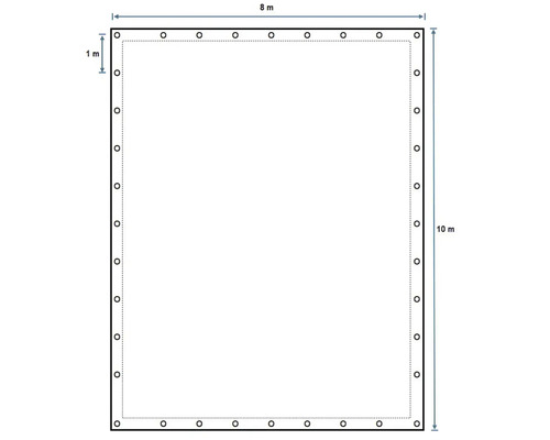 Skizze eines rechteckigen Bauzauns mit den Maßen 8 Meter mal 10 Meter