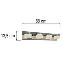 Abmessungen einer Badleuchte: 58 Zentimeter breit und 13,5 Zentimeter hoch.