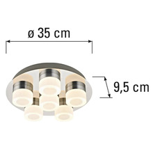 Deckenleuchte mit den Maßen 35 Zentimeter Durchmesser und 9,5 Zentimeter Höhe.