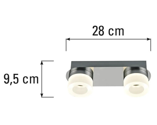 Badezimmerleuchte mit den Maßen 28 cm x 9,5 cm.