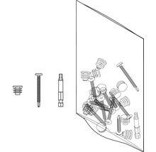 Schrauben, Dübel und Bits in einer Verpackung.
