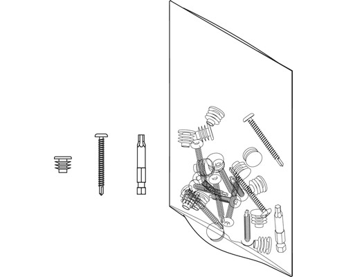 Schrauben, Dübel und Bits in einer Verpackung.