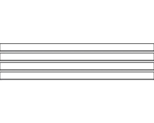 Vier weiße Regalböden mit schwarzen Kanten