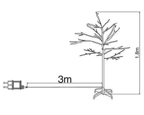 Technische Zeichnung eines 1,8 Meter hohen LED-Baums mit einer Zuleitungslänge von 3 Metern.