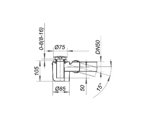 Technische Zeichnung eines Bodenablaufs mit Maßen