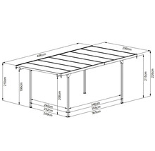 Technische Zeichnung eines Carports mit Maßangaben