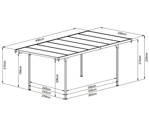 Technische Zeichnung eines Carports mit Maßangaben