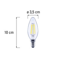 Klare LED Lampe in Tropfenform mit den Maßen 10 mal 3,5 Zentimeter