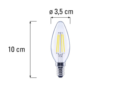 Klare LED Lampe in Tropfenform mit den Maßen 10 mal 3,5 Zentimeter